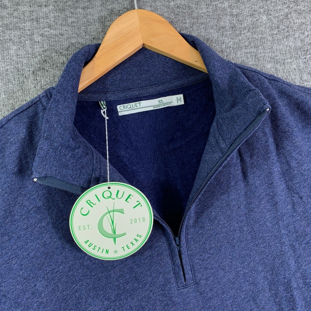 Criquet Fleece 1/4 Zip Men Extra Large Navy Blue Golf Preppy Modern A2 NEW - Picture 2 of 10